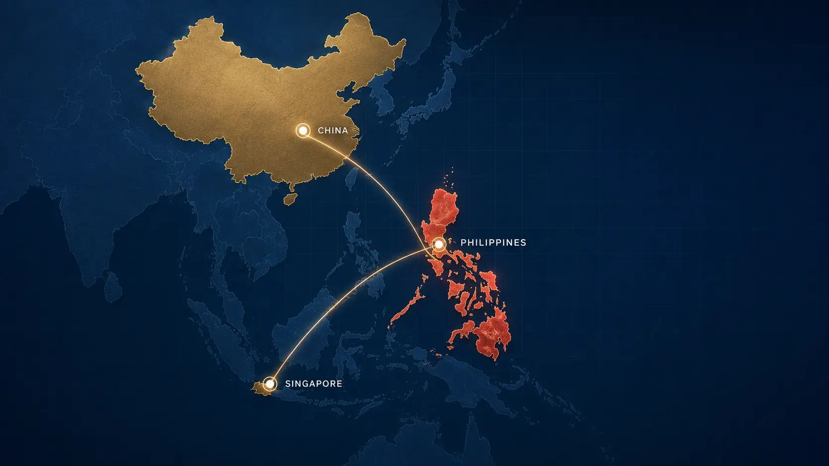 Map showing Inteliasia connections from the Philippines to China and Singapore